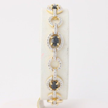 New Sapphire Tennis Bracelet Sterling Silver Diamond Accent Women's 7.25" Chain New Sapphire Tennis Bracelet Sterling Silver Diamond Accent Women's 7.25" Chain