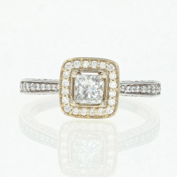 NEW Diamond Halo Engagement Ring - 18k White Gold Princess .88ctw NEW Diamond Halo Engagement Ring - 18k White Gold Princess .88ctw