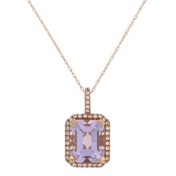 NEW 4.90ctw Amethyst & White Topaz Pendant Necklace 18" - 10k Rose Gold Halo NEW 4.90ctw Amethyst & White Topaz Pendant Necklace 18" - 10k Rose Gold Halo