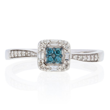 NEW .25ctw Round Brilliant Diamond Ring - Sterling Silver Fancy Blue Curved Halo NEW .25ctw Round Brilliant Diamond Ring - Sterling Silver Fancy Blue Curved Halo