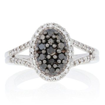 NEW .50ctw Single Cut Black Diamond Ring - Sterling Silver Cluster Halo NEW .50ctw Single Cut Black Diamond Ring - Sterling Silver Cluster Halo