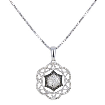 NEW .33ctw Round Cut Diamond Pendant Necklace - Sterling Floral Halo Adjustable NEW .33ctw Round Cut Diamond Pendant Necklace - Sterling Floral Halo Adjustable