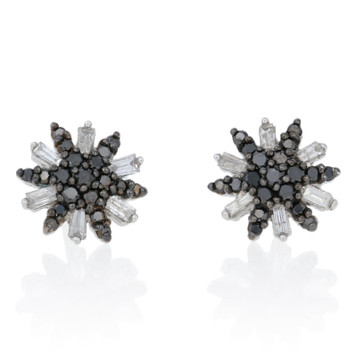 NEW .50ctw Single & Baguette Cut Diamond Earrings - Sterling Starburst Studs NEW .50ctw Single & Baguette Cut Diamond Earrings - Sterling Starburst Studs
