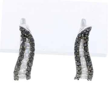 NEW .50ctw Baguette & Single Cut Diamond Earrings - Sterling Pierced J-Hoops NEW .50ctw Baguette & Single Cut Diamond Earrings - Sterling Pierced J-Hoops