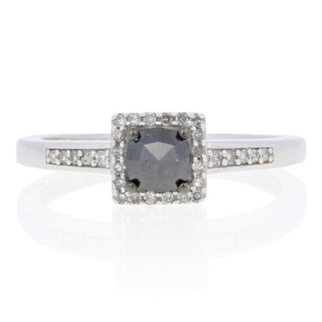 NEW .50ctw Rose Cut Black & White Diamond Ring - Sterling Silver Square Halo NEW .50ctw Rose Cut Black & White Diamond Ring - Sterling Silver Square Halo
