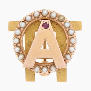 Alpha Omicron Pi Badge - 14k Gold Pearls Ruby Vintage Sorority Greek Society Pin Alpha Omicron Pi Badge - 14k Gold Pearls Ruby Vintage Sorority Greek Society Pin