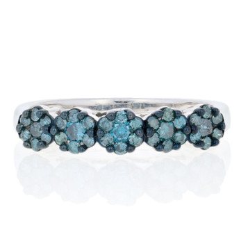 NEW 3/8ctw Round Brilliant Blue Diamond Ring - Sterling Floral Cluster Halos NEW 3/8ctw Round Brilliant Blue Diamond Ring - Sterling Floral Cluster Halos