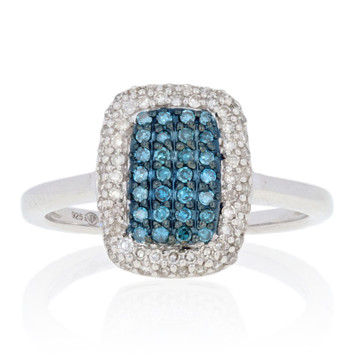 NEW 3/8ctw Round Brilliant Diamond Ring -Sterling Silver Fancy Blue Halo Cluster NEW 3/8ctw Round Brilliant Diamond Ring -Sterling Silver Fancy Blue Halo Cluster