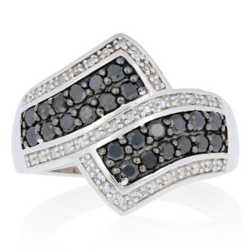 NEW 1.00ctw Round Brilliant Diamond Ring - Sterling Silver Bypass Black & White NEW 1.00ctw Round Brilliant Diamond Ring - Sterling Silver Bypass Black & White