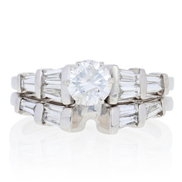 1.14ctw Round Brilliant Diamond Engagement Ring & Wedding Band - 14k White Gold 1.14ctw Round Brilliant Diamond Engagement Ring & Wedding Band - 14k White Gold