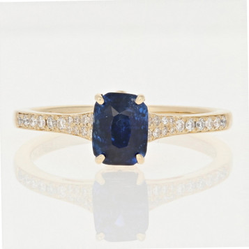 Yellow Gold Sapphire & Diamond Ring - 14k Emerald Cut 1.22ctw Yellow Gold Sapphire & Diamond Ring - 14k Emerald Cut 1.22ctw