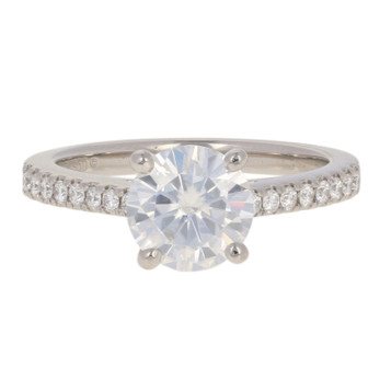 7.5mm Moissanite & Diamond Engagement Ring - 950 Platinum Size 6 - 6 1/4 7.5mm Moissanite & Diamond Engagement Ring - 950 Platinum Size 6 - 6 1/4