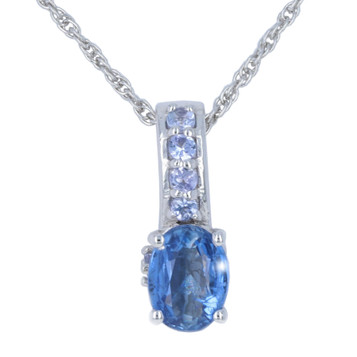 Sterling Silver Sapphire & Tanzanite Pendant Necklace 20" - 925 Oval Cut 1.89ctw Sterling Silver Sapphire & Tanzanite Pendant Necklace 20" - 925 Oval Cut 1.89ctw