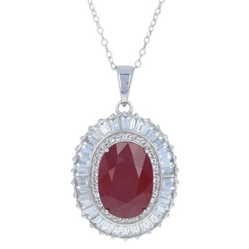 Sterling Lead Glass Filled Ruby & Topaz Halo Necklace 17 3/4" - 925 Oval 9.75ctw Sterling Lead Glass Filled Ruby & Topaz Halo Necklace 17 3/4" - 925 Oval 9.75ctw