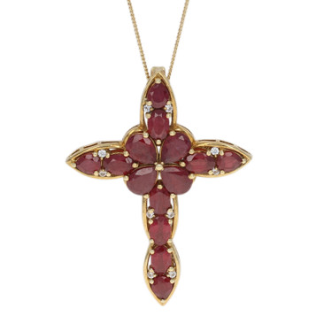 Sterling Lead Glass Filled Ruby Zircon Cross Necklace 20" -925 Enhancer 7.30ctw Sterling Lead Glass Filled Ruby Zircon Cross Necklace 20" -925 Enhancer 7.30ctw