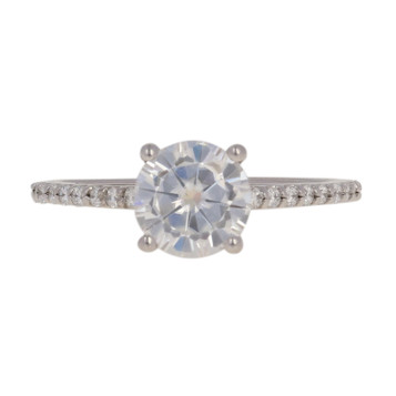White Gold Moissanite & Diamond Engagement Ring - 14k Round Cut 6.5mm White Gold Moissanite & Diamond Engagement Ring - 14k Round Cut 6.5mm