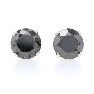 White Gold Black Diamond Stud Earrings 14k Round 4.14ctw Pierced Screw-On Backs White Gold Black Diamond Stud Earrings 14k Round 4.14ctw Pierced Screw-On Backs