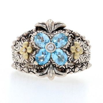 Barbara Bixby Blue Topaz Flower Ring Sterling & Yellow Gold - 925 & 18k Size 7 Barbara Bixby Blue Topaz Flower Ring Sterling & Yellow Gold - 925 & 18k Size 7