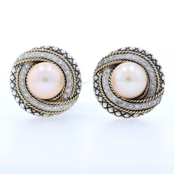 Andrea Candela Marbella Cultured Pearl Diamond Earrings Sterling 18k Gold.48ctw Andrea Candela Marbella Cultured Pearl Diamond Earrings Sterling 18k Gold.48ctw