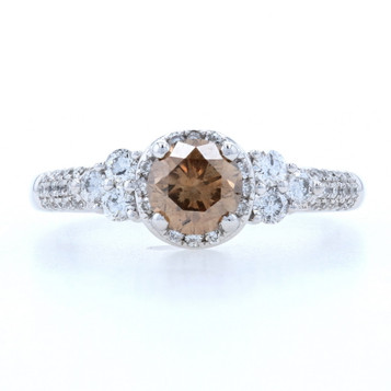 Diamond Engagement Ring - 14k White Gold Fancy Brown & White Genuine 1.54ctw Diamond Engagement Ring - 14k White Gold Fancy Brown & White Genuine 1.54ctw