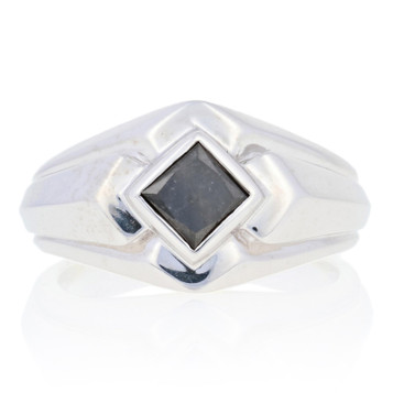 Sterling Silver Black Diamond Ring - 925 Princess Cut 1.00ct Men's Sterling Silver Black Diamond Ring - 925 Princess Cut 1.00ct Men's