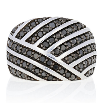Sterling Silver Black Diamond Ring - 925 Round Cut 1.00ctw Woven Dome Sterling Silver Black Diamond Ring - 925 Round Cut 1.00ctw Woven Dome