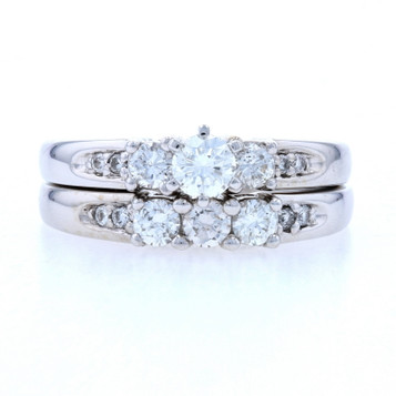 White Gold Diamond Engagement Ring & Wedding Band - 14k Round Brilliant 1.00ctw White Gold Diamond Engagement Ring & Wedding Band - 14k Round Brilliant 1.00ctw
