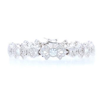 Sterling Cubic Zirconia Bow Link Bracelet 7 1/2" - 925 Round 5.05ctw Milgrain Sterling Cubic Zirconia Bow Link Bracelet 7 1/2" - 925 Round 5.05ctw Milgrain