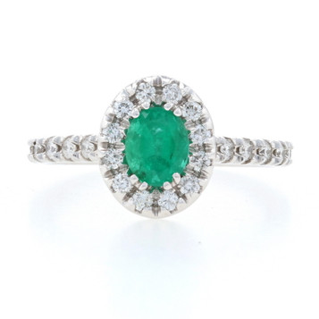 NEW Emerald & Diamond Halo Ring - 14k White Gold Oval 1.21ctw NEW Emerald & Diamond Halo Ring - 14k White Gold Oval 1.21ctw