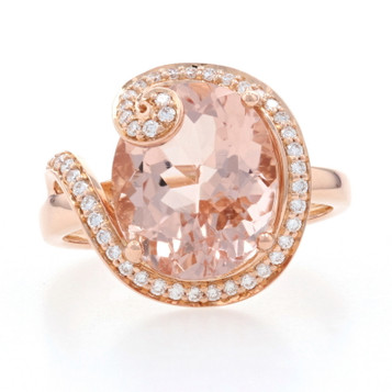 Rose Gold Morganite & Diamond Ring - 18k Oval Cut 4.93ctw Halo-Inspired Swirl Rose Gold Morganite & Diamond Ring - 18k Oval Cut 4.93ctw Halo-Inspired Swirl