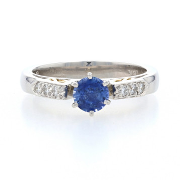 Platinum & Yellow Gold Sapphire & Diamond Engagement Ring - 18k Round Cut .67ctw Platinum & Yellow Gold Sapphire & Diamond Engagement Ring - 18k Round Cut .67ctw