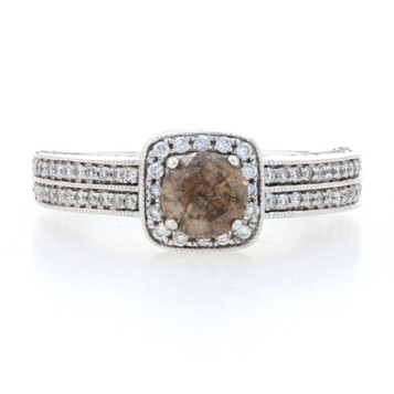 White Gold Fancy Brown Diamond Halo Engagement Ring - 14k Round 2.02ctw Milgrain White Gold Fancy Brown Diamond Halo Engagement Ring - 14k Round 2.02ctw Milgrain