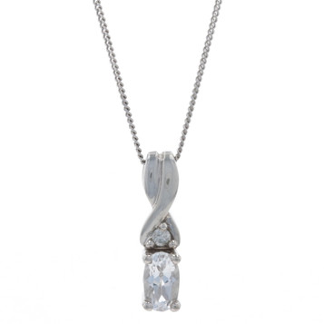 White Topaz & Diamond Pendant Necklace 17" - 10k White Gold .29ct Italy White Topaz & Diamond Pendant Necklace 17" - 10k White Gold .29ct Italy