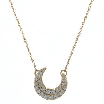 Yellow Gold Diamond Crescent Moon Necklace 16 1/4" - 10k Round .25ctw Celestial Yellow Gold Diamond Crescent Moon Necklace 16 1/4" - 10k Round .25ctw Celestial