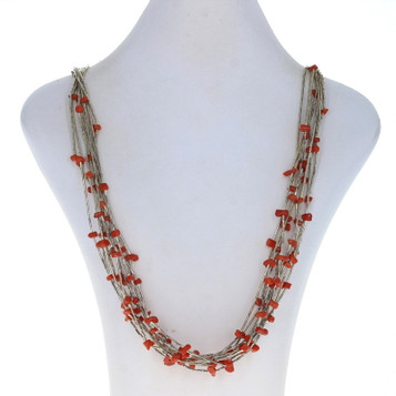 Native American Coral Multi-Strand Necklace 26 1/4" - Sterling Silver 925 Native American Coral Multi-Strand Necklace 26 1/4" - Sterling Silver 925