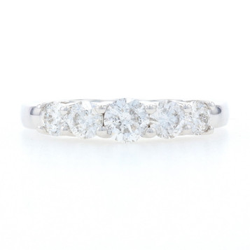 White Gold Diamond Five-Stone Band - 14k Round Brilliant Cut 1.00ctw Ring White Gold Diamond Five-Stone Band - 14k Round Brilliant Cut 1.00ctw Ring