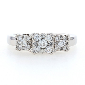White Gold Diamond Cluster Halo Engagement Ring 14k .60ctw Three-Stone Inspired White Gold Diamond Cluster Halo Engagement Ring 14k .60ctw Three-Stone Inspired