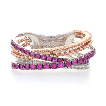 NEW Sterling Silver Synthetic Ruby & Cubic Zirconia Crossover Ring - 10k Rose Gold NEW Sterling Silver Synthetic Ruby & Cubic Zirconia Crossover Ring - 10k Rose Gold