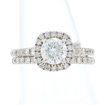 White Gold 2.01ctw Round Brilliant Diamond Halo Engagement Ring & Wedding Band 14k Set White Gold 2.01ctw Round Brilliant Diamond Halo Engagement Ring & Wedding Band 14k Set