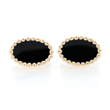 Yellow Gold Onyx Oval Cufflinks - 14k Men's Gift Yellow Gold Onyx Oval Cufflinks - 14k Men's Gift
