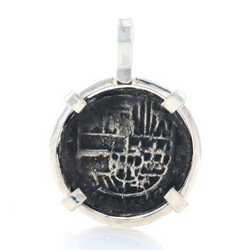 Sterling Silver Authentic Shipwreck Spanish Silver Coin Pendant - 925 Sterling Silver Authentic Shipwreck Spanish Silver Coin Pendant - 925