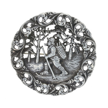 Vintage Norwegian-Norway Brooch - 830 Silver Skier Antique Nørsk Mønster Pin