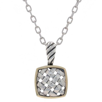 NEW Sterling Silver & Yellow Gold Squared Woven Pendant Necklace 18" - 18k NEW Sterling Silver & Yellow Gold Squared Woven Pendant Necklace 18" - 18k