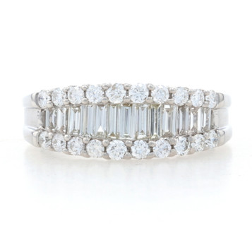 White Gold Diamond Tapered Band -14k Baguette & Round 1.20ctw Wedding Ring 5 1/4 White Gold Diamond Tapered Band -14k Baguette & Round 1.20ctw Wedding Ring 5 1/4