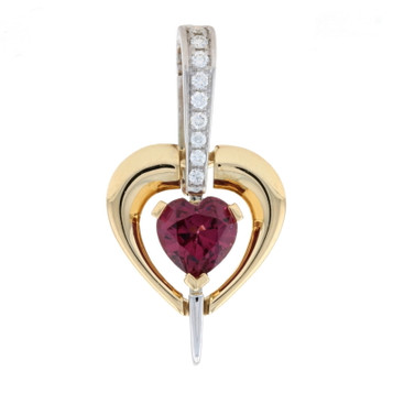 Yellow Gold Pink Tourmaline & Diamond Enhancer Pendant 18k Heart Cut .85ctw Love Yellow Gold Pink Tourmaline & Diamond Enhancer Pendant 18k Heart Cut .85ctw Love