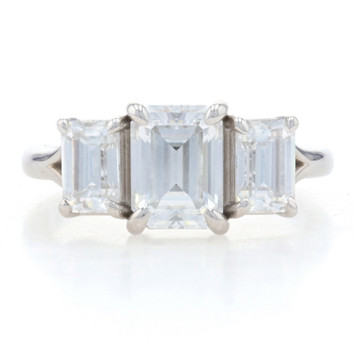 White Gold Moissanite Three-Stone Ring - 14k Emerald Cut 2.50ctw Engagement White Gold Moissanite Three-Stone Ring - 14k Emerald Cut 2.50ctw Engagement