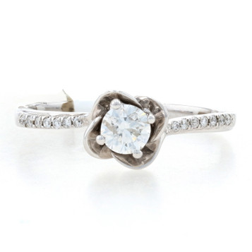 Kallati Diamond Bypass Engagement Ring - White Gold 9k Round Cut .30ctw Flower Kallati Diamond Bypass Engagement Ring - White Gold 9k Round Cut .30ctw Flower