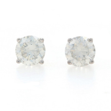 White Gold Diamond Stud Earrings - 10k & 14k Round Brilliant Cut 1.00ctw Pierced White Gold Diamond Stud Earrings - 10k & 14k Round Brilliant Cut 1.00ctw Pierced