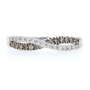 Kallati Diamond Crossover Band - White Gold 9k Round Cut .25ctw Fancy Brown Ring Kallati Diamond Crossover Band - White Gold 9k Round Cut .25ctw Fancy Brown Ring
