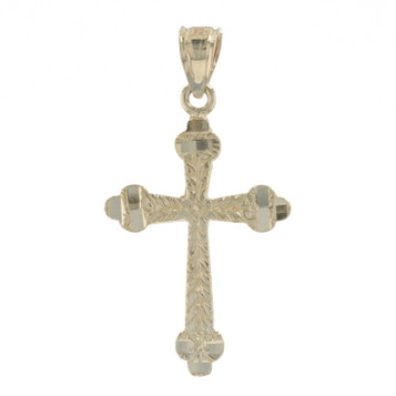 Yellow Gold Budded Cross Pendant - 10k Faith Etched Yellow Gold Budded Cross Pendant - 10k Faith Etched